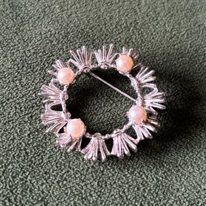 Elegant Brooks Signed Silver and Pearl Brooch